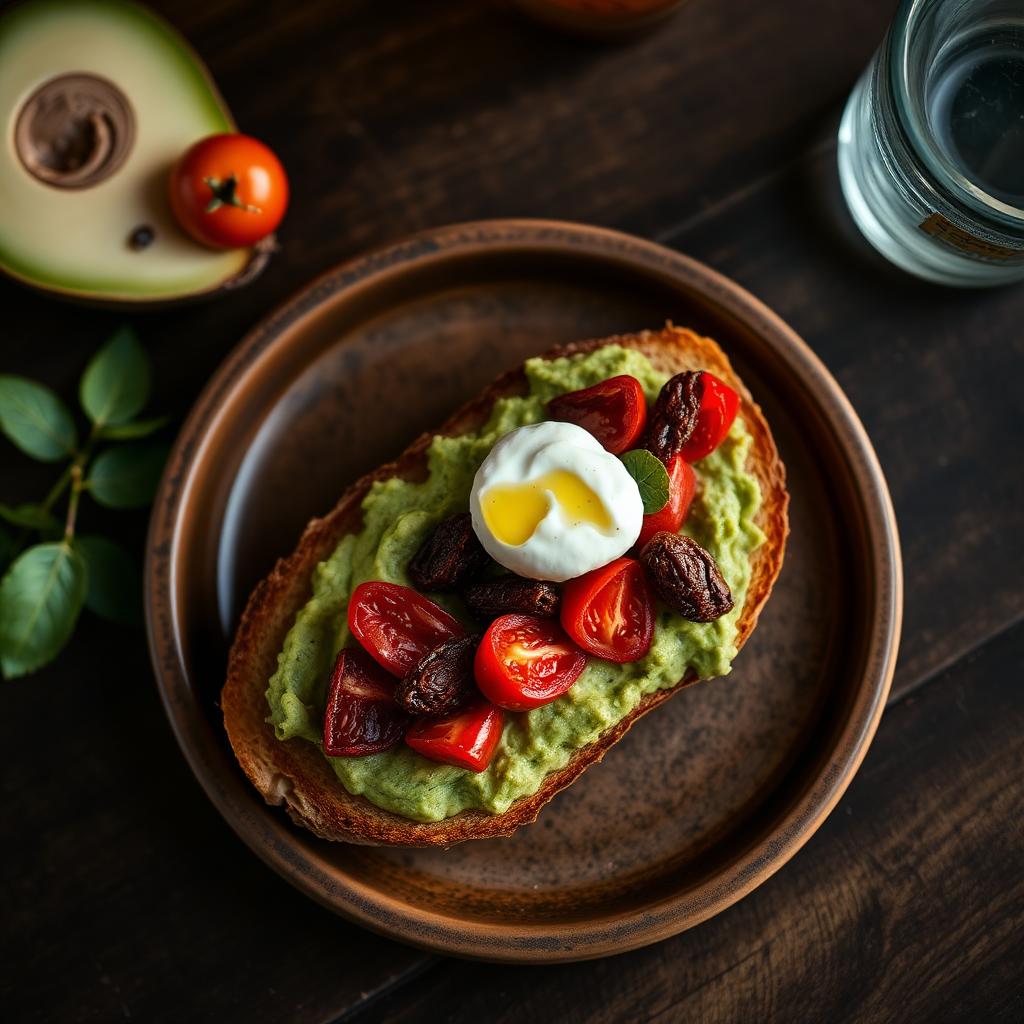 Bruschetta de aguacate y tomates secos