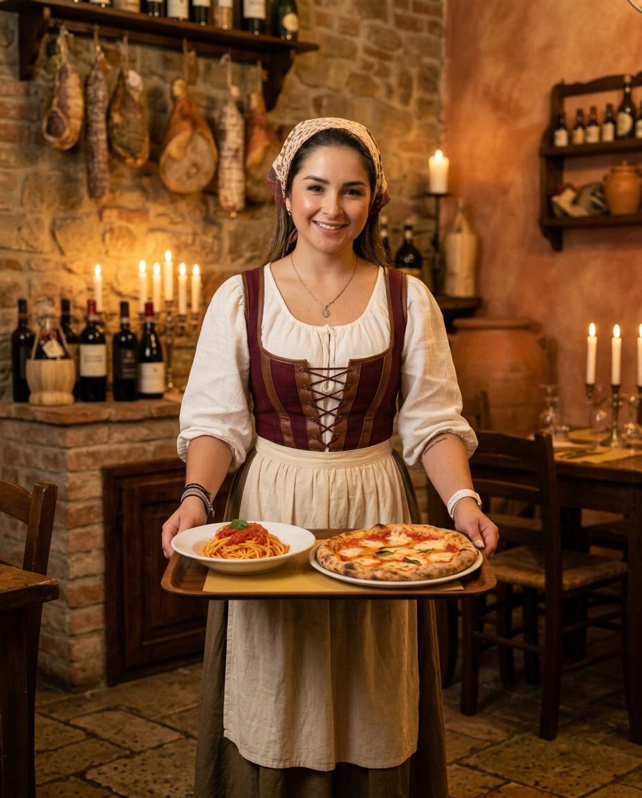 Servidora en traje tradicional italiano